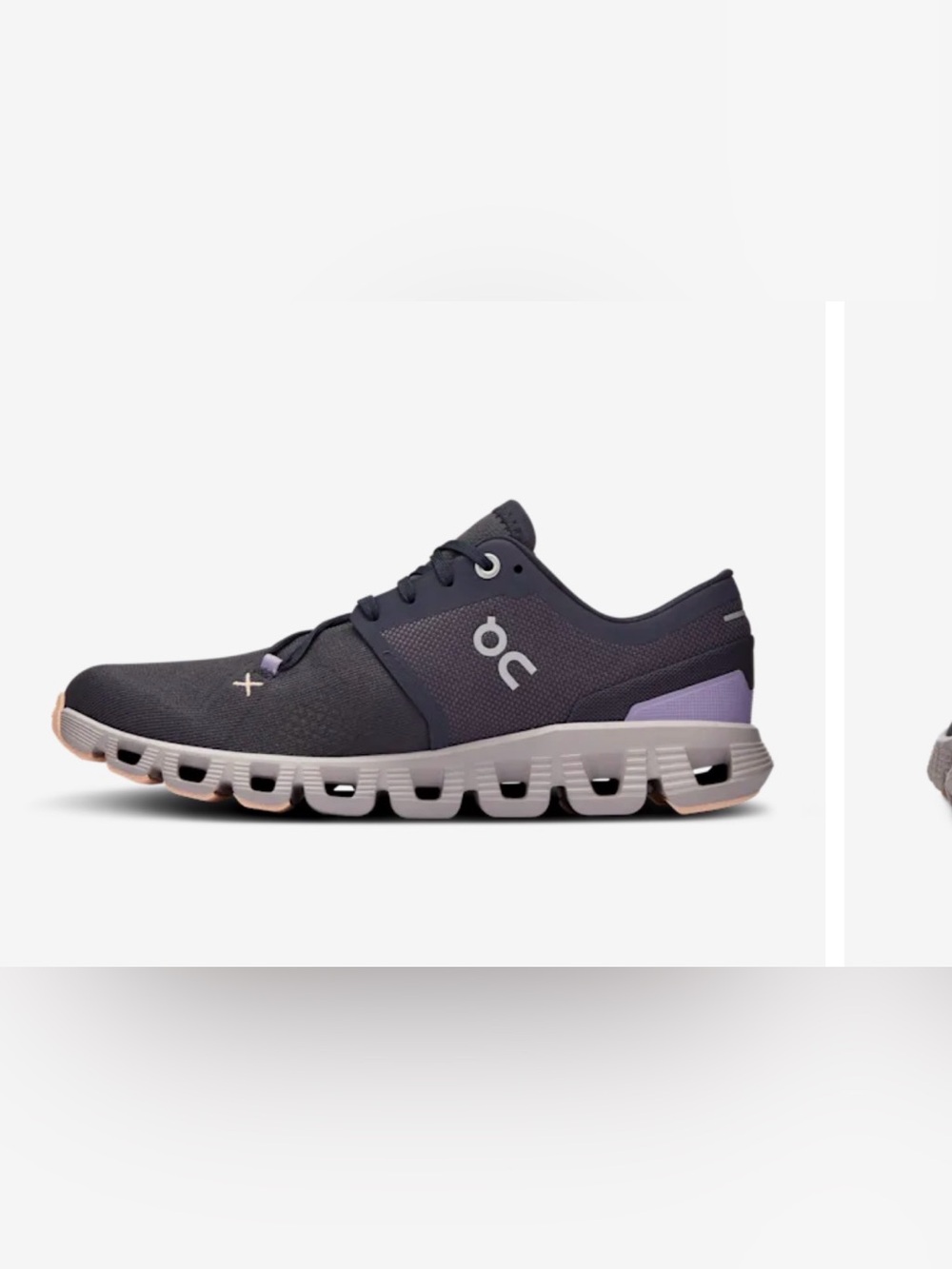 EUC On Running Women's Cloud Sneaker in Dark Gray with Lavender Accents X3